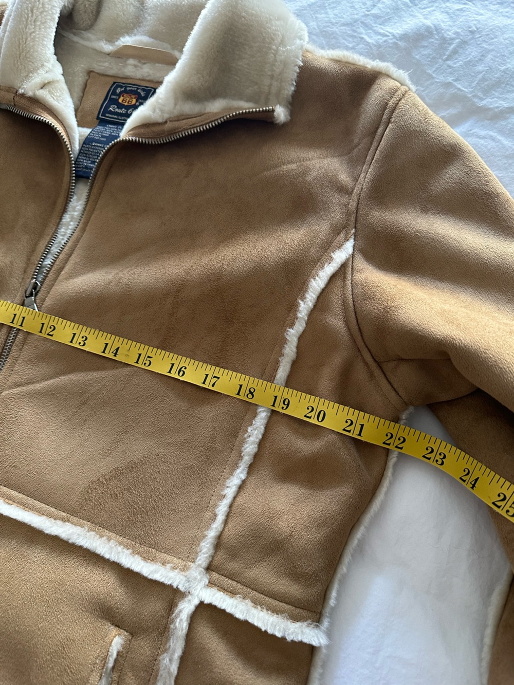 Route 66 Tan Teddy Shearling Zip Jacket, size large - Picture 9 of 13